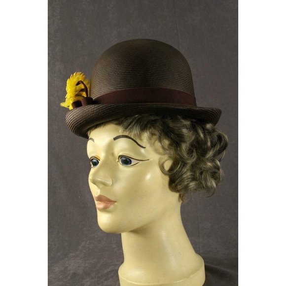 Ladies Vintage Clothing ANN MARIE Brown Woven Straw SUNFLOWER Hat Size 7 - Picture 2 of 5